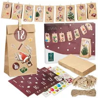 LIVAIA Adventskalender 2025 Frauen, Männer und Kinder: DIY Set zum Befüllen mit kleinen Geschenken - 24 bedruckte Papiertüten, Holzklammern, Adventskalender Tee Aufkleber - Ideal für Geschenke