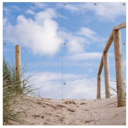 Wallario Sichtschutzzaunmatten Auf der Holztreppe zum Strand, 2-teilig braun 180 cm x 180 cm