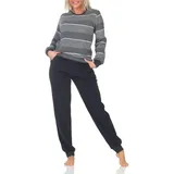 Normann Pyjama Damen Frottee Schlafanzug mit Bündchen in elegantem Streifendesign grau 60-62