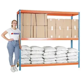 Proregal Schwerlastregal Stahl 200x240x90 cm Blau/Orange 3 Ebenen