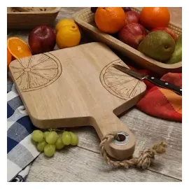 GAUMENKICK Schneidebrett Vesperbrett Mangoholz Zitronenmotiv Servierbrett natur Holzbrett