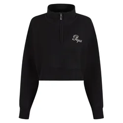 Kapuzenpullover PEQUS "PEQUS PEQUS Cropped Handwritten Logo Knit Sweater", Damen, Gr. XS, schwarz, 100% Baumwolle, mehrfarbig, casual, relaxed fit, ohne Ausschnitt, Langarm, Pullover