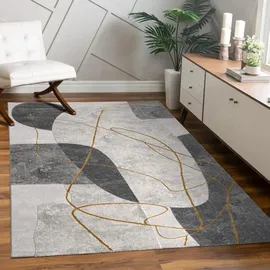 Paco Home Teppich Wohnzimmer Kurzflor Blätter Floral Regenbogen Geometrisch 160x230 cm, grau,