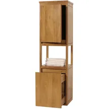 MCW Teak-Hochschrank MCW-M71, Badschrank Badregal Badezimmer, hochwertiges B-Grade-Teak (Kernholz, 20-30 Jahre), 141x41x36cm