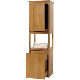MCW Teak-Hochschrank MCW-M71, Badschrank Badregal Badezimmer, hochwertiges B-Grade-Teak (Kernholz, 20-30 Jahre), 141x41x36cm