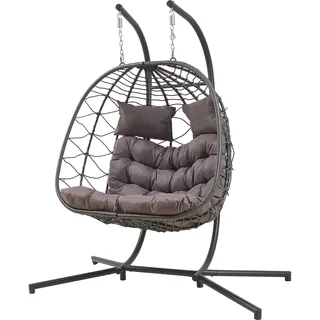 [en.casa] En.Casa, Hängematte, Doppel-Hängesessel Skense mit Gestell 198x156x98 cm Grau