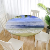 FANSU Runde Tischdecke Elastisch Abwaschbar für Draußen 3D Ozean Strand Rund Tischdecken Wasserdicht Tischdecken Lotuseffekt Tischtuch für Outdoor Garten (Durchmesser 150cm,Strand Ozean)