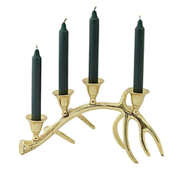 EDZARD Adventskranz Kingston, Kerzenhalter mit Gold-Optik im Geweih-Design, Kerzenkranz für 4 Stabkerzen, vernickelt, Höhe 18 cm