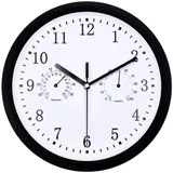 Wanduhr Außen Outdoor, 10 Zoll Funk-Wanduhr Wetterbeständig, Retro Gartenuhr Wetterfest Mit Thermometer Und Hygrometer, Outdoor Wasserdichte Uhren Für Garten, Terrasse, Schwimmbad, Badezimmeruhr