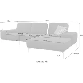 W.Schillig Ecksofa "run, Designsofa mit tollem Sitzkomfort, bequem, L-Form", rot (rosso marone z73), B:299cm H:88cm T:178cm, Longlife Xtra-Leder Z73: Naturwalkleder der Luxusklasse aus den erlesensten Rohhäuten.