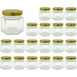 20x Kleines Sechseckiges Honigglas mit Deckel 60 ml - Ideal zur Aufbewahrung von Honig, Marmelade, Gewürzen, Joghurt
