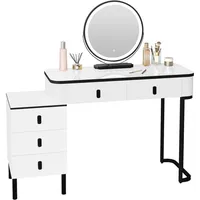 Woltu Schminktisch Weiß, Schwarz, Holzwerkstoff, Metall, 5 Schubladen, Rechteckig,Rechteckig, 100x126x40 cm, Schlafzimmer, Schminktische