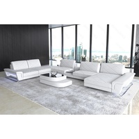 Sofa Dreams Wohnlandschaft Sofa Leder Bari XXL U Form Ledersofa, Couch, mit LED, verstellbare Rückenlehnen, Designersofa weiß