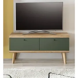 furn.design Tv-Lowboard, Salbeigrün, Eiche, Metall, Nachbildung, Echtholz,Eiche, Holz Optik, Uni, Rechteckig, rund, 107x50x40 cm, FSC 100%, Wohnzimmer, Wohnwände, Lowboards, Lowboards stehend