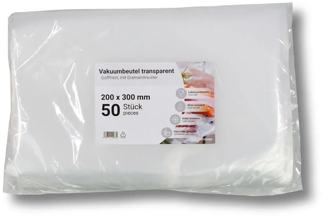 Siegelrandbeutel Vakuumbeutel PA/PE 200 x 300 mm goffriert transparent 90 my, 50 Stk.