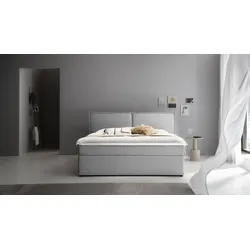 Boxbett "NIKITA", grau (hellgrau), B:161cm L:209cm, ATLANTIC HOME COLLECTION, Komplettbetten, bodentiefes Bett, wahlweise mit Matratze und Topper
