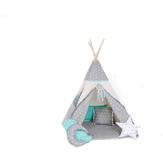 Rainbow Kids Tipi Zelt für Kinder | Baumwollsegeltuch Tippi Kinderzelt, Mehrere Muster und Farben mit und ohne Spielzubehör für Outdoor- und Indoor-Kinderspaß (Wolfstern Grau, ohne Zubehör)