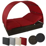 Montafox Sonnenliege Poly Rattan Doppelbett 200 x 140 cm Gartenliege 10cm Auflagen Dach Sonnendach Rücken/Fußelemente Verstellbar Doppelliege, Farbe:Schwarz-Braun meliert/Abendsonne