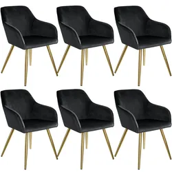 TECTAKE Esszimmerstuhl Marilyn Samtoptik, goldene Stuhlbeine  6er Setschwarz/gold