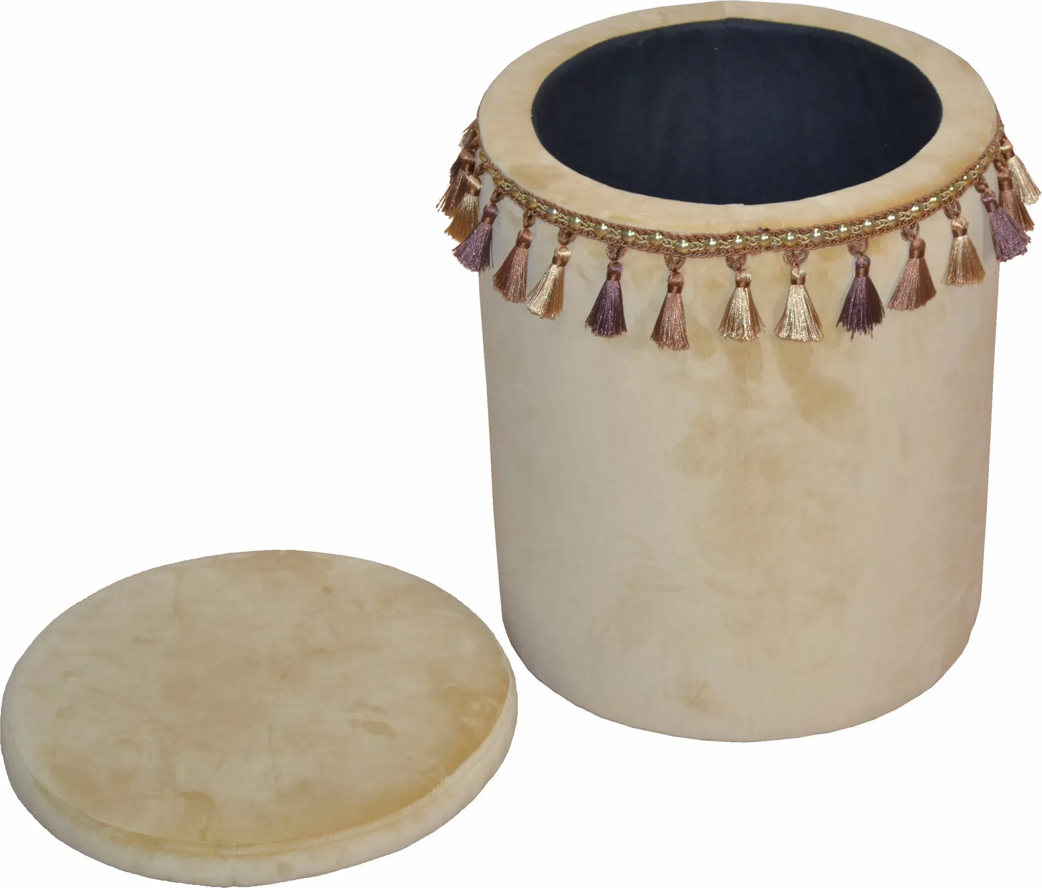 Stauraumhocker HOME AFFAIRE, beige, B:35cm H:40cm T:35cm, Praktisches 2-in-1 Möbelstück: Der Sitzhocker von Home affaire mit Stauraum ist Sitzgelegenheit und Ordnungshüter in einem. Das Raffinierte an diesem Hocker ist, dass sich seine Sitzfläche abnehmen lässt. Darunter befindet sich reichlich Platz für Kleinigkeiten. Optisch begeistert die Sitzgelegenheit durch ihre Gestaltung im Orientlook. Diesen verdankt das Möbelstück den aufwendigen Verzierungen mit Quasten in zwei unterschiedlichen Farben sowie den goldenen Ziernägeln. Der Hocker kann im gesamten Wohn- und Schlafbereich eingesetzt werden. Der Sitzhocker von Home affaire mit Stauraum wird zum echten Hingucker in der Einrichtung., Hocker