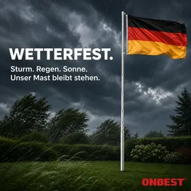 onbest Fahnenmast | mit Bodenhülse und Karabiner | 6,2 m | inklusive Deutschlandfahne | Partyfahne