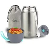 MILU Milu® Thermobehälter für Essen 800ml, Edelstahl Warmhaltebehälter mit Löffel, Thermobecher Essen, Thermo Lunchbox für Kinder, Erwachsene, Thermobox Suppen, Babybrei, Speisebehälter Grau, 800ml