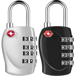 ZHEGE TSA Kofferschloss, Zahlenschloss 4 Stellig für Koffer, schloss mit Zahlencode für Rucksack, Tasche, kleines vorhängeschloss. (2 Stücke, Schwarz und Silber)
