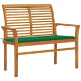 vidaXL Gartenbank mit Grüner Auflage 112 cm Massivholz Teak