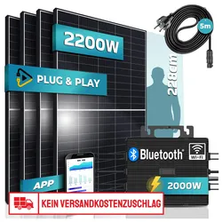 SUNNIVA® Balkonkraftwerk 2200/2000W Solaranlage mit 2000W Astro-Energy Micro Wechselrichter WIFI & Bluetooth, upgradebar drosselbar, 4x 550W Solarmodule, 5m Anschlusskabel, Photovoltaikanlage, PV