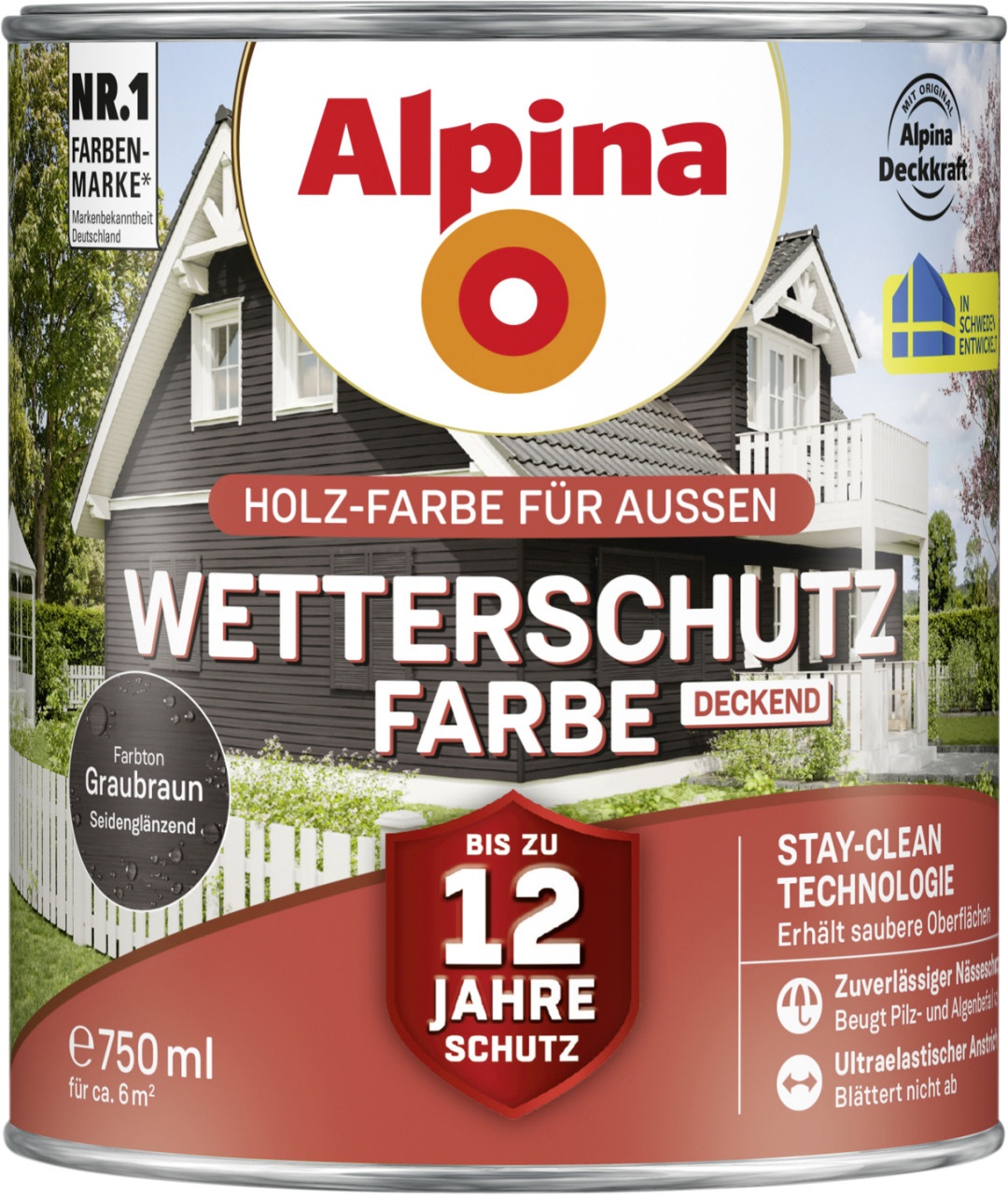 Alpina Wetterschutzfarbe deckend 0,75 L graubraun