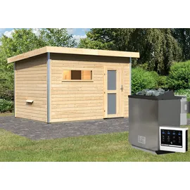 Karibu Skrollan 2 inkl. 9 kW Bio-Kombiofen + ext. Steuerung + Dachkranz