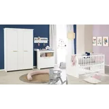 roba Kinderzimmerset 'Anton' inkl. Kinderbett 70x140, Wickelkommode 2-türig Kleiderschrank 2,5-türig in Weiß - Griffe aus Buche Echtholz