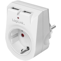 Logilink Steckdosenadapter 1-fach mit 2x USB-A, weiß