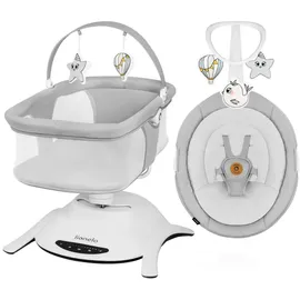 lionelo - Babywippe mit Melodie 2-in-1 BELLA Grey Concrete + Fernbedienung - Weiß/Grau