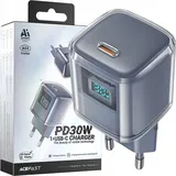 ACEFAST A53 PD 30W GaN USB-C Ladegerät mit Display – Grau