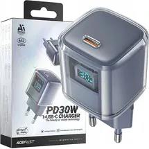 ACEFAST A53 PD 30W GaN USB-C Ladegerät mit Display – Grau