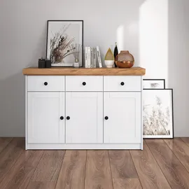 Homestyle4u Sideboard 122,5 x 82 x 42 cm Weiß / Eiche