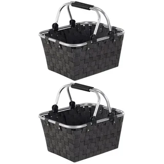 Home4You Einkaufskörbe 2er Set, 40 x 30 cm - Kunststoffgeflecht - Aluminium - 2er Set