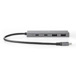 Nedis USB Hub - 1x USB-C 3.2 Gen 2 Male - 2x USB-A 3.2 Gen 2 Female / 2x USB-C 3.2 Gen 2 Female - 4 port(s) - USB 3.2 Gen 2 - USB Powered - 10 Gbps