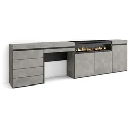 SKRAUT HOME Sideboard, Schrank, Buffet, Ablage, 277x35x75 cm, Schlafzimmer, Elektrischer Kamin, Kommode, Frisiertisch, Moderner Stil, Zementgrau - 444_16