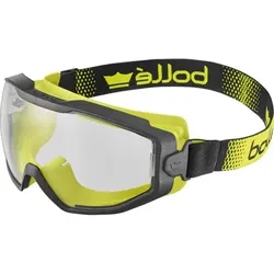 Vollsichtbrille, klare PC-Scheibe, kratzfest & beschlagfrei PLATINUM - Schwarz / Gelb Bi-Material PC/TPR Rahmen - Belüftung - schwarz