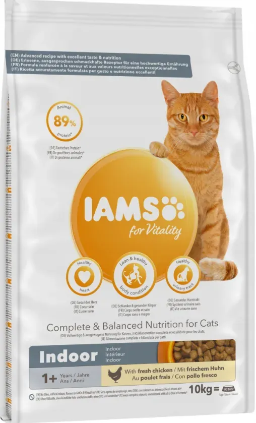 IAMS-Trockenfutter für Vitality Indoor für erwachsene und ältere Katzen, die nicht zu Hause leben, Huhn 10kg (Rabatt für Stammkunden 3%)