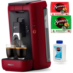 Philips Senseo Kaffeepadmaschine Maestro CSA260/90, aus 80% recyceltem Plastik, +3 Kaffeespezialitäten, Memo-Funktion, inkl. Gratis-Zugaben im Wert von € 14,- UVP rot