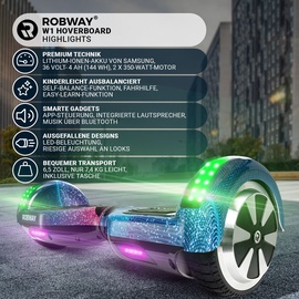 ROBWAY W1 Hoverboard für Erwachsene Kinder, 6,5 Zoll, Self-Balance, Bluetooth, App, 700 Watt, LEDs (Shooting Star)