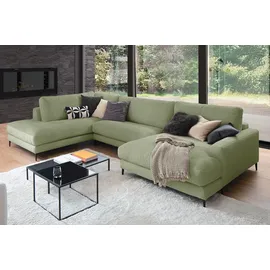 KAWOLA Sofa CARA Wohnlandschaft U-Form Cord olivgrün Longchair rechts