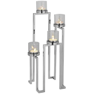 Fink Kerzenleuchter GRANT Leuchter - silber - Edelstahl - H. 56cm - 4-flammiger Leuchter (Kandelaber - Armleuchter), Weihnachts-Deko: Kerzenleuchter & Kerzenhalter im Dekokranz-Design silberfarben