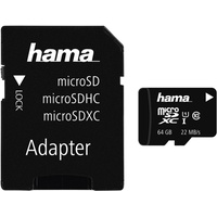 Hama microSDXC 64GB Class 10 22MB/s UHS-I + SD-Adapter/Mobile