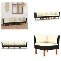 vidaXL 4 Sitzer Gartensofa mit Kissen Schwarz Poly Rattan - Gartensofa - Gartensofas - Lounge - Loungen - Schwarz