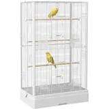PawHut Vogelkäfig, Voliere mit Türen, Sitzstangen – Käfig für Kanarienvögel, Wellensittiche, Papageien, 61 x 36,5 x 98 cm, Weiß