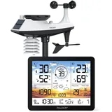 Raddy AG7 Wetterstation Funk mit Außensensor Thermometer Hygrometer, 7,4'' Digital Display DCF-Funkuhr, Temperatur-Feuchtigkeits-Monitor mit Wettervorhersage und Barometer